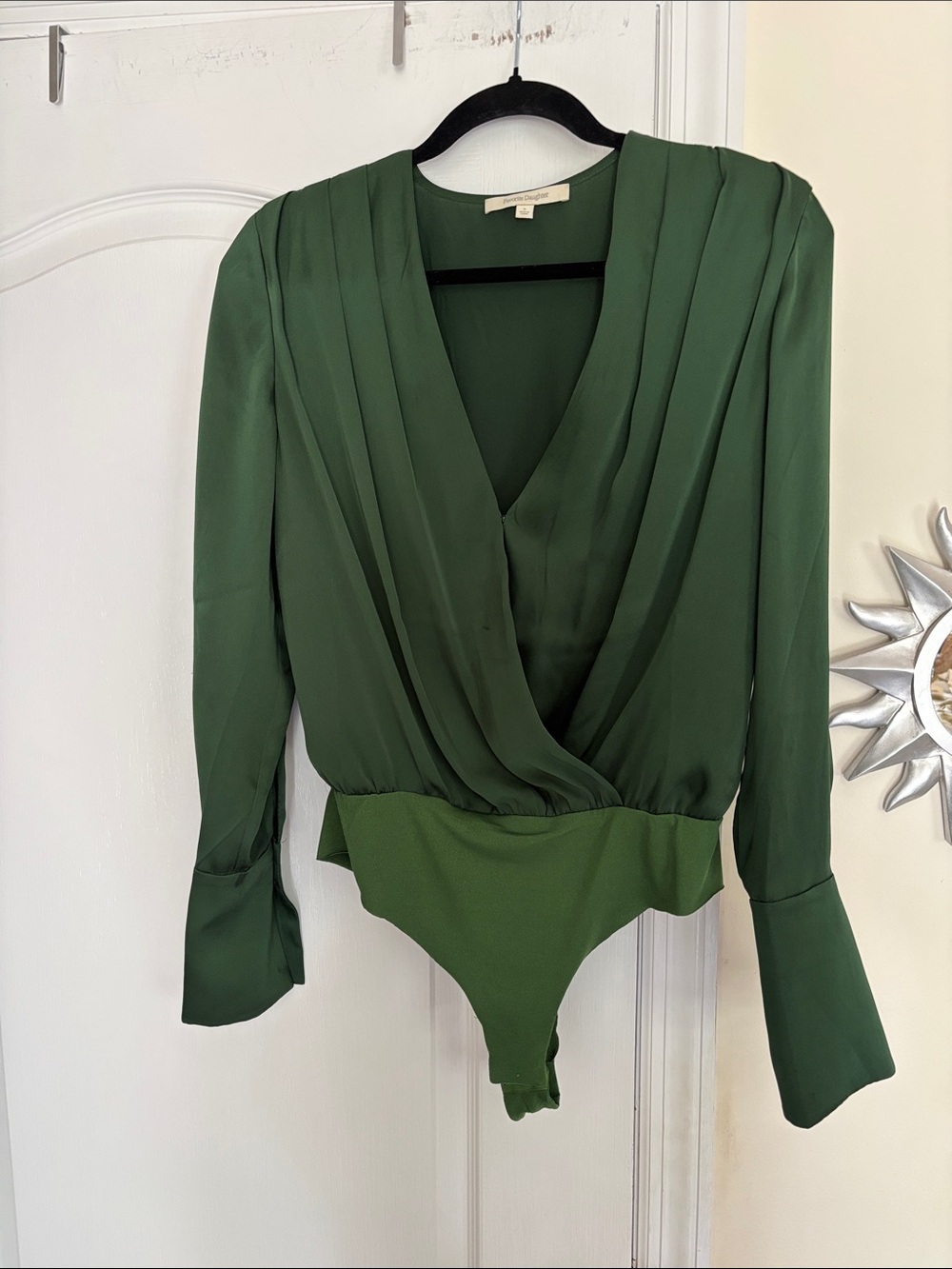 Favorite Daughter Ladies Deep Green Thong Draped V-Neck Bodysuit-S